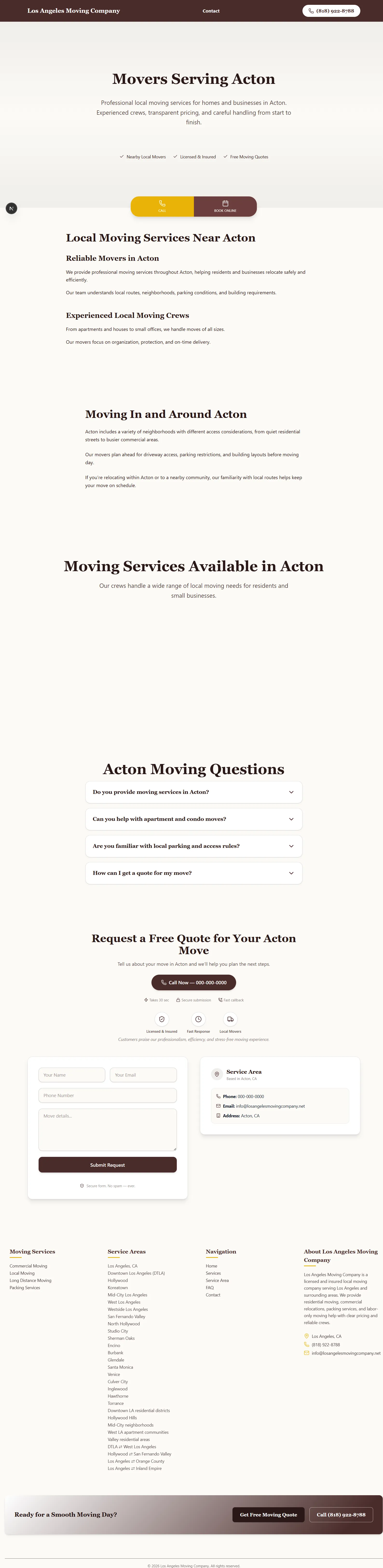 Acton California movers location page optimized for local search queries and service area SEO