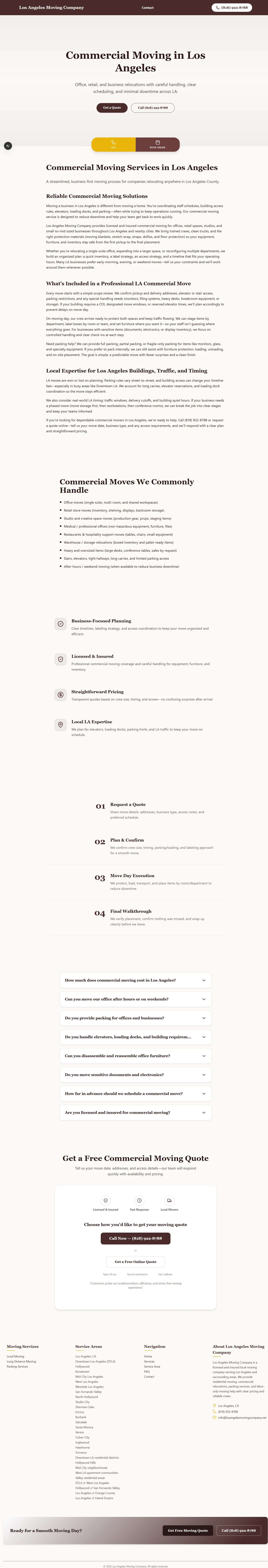 Commercial moving service page targeting business relocation keywords with structured SEO content